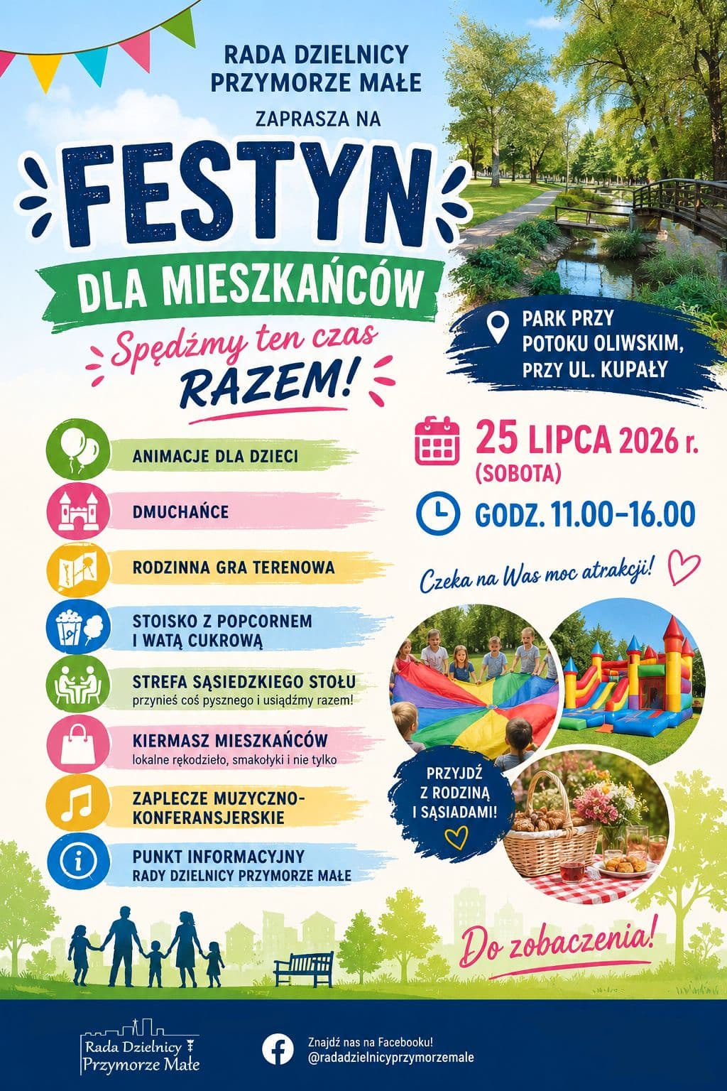 Plakat Festynu dla Mieszkańców Przymorza Małego — 25 lipca 2026